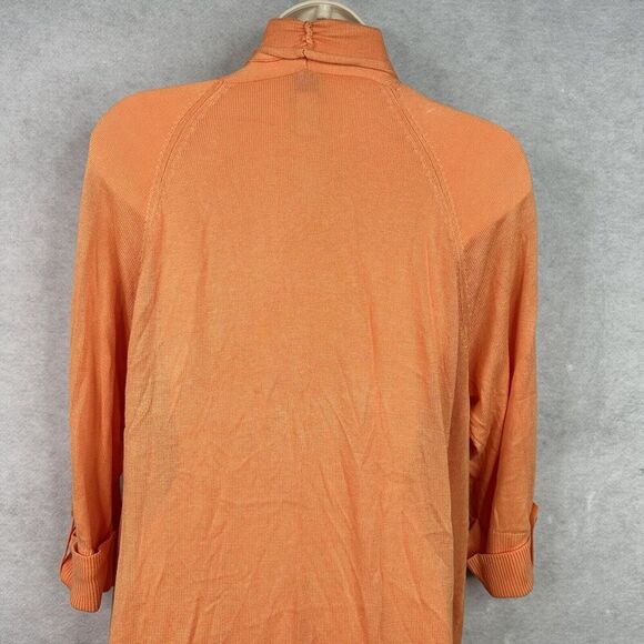 Chico’s Open Cardigan Sweater Sz 3 (XL/16) Orange Lightweight Pocket Tab Sleeves - Picture 7 of 13